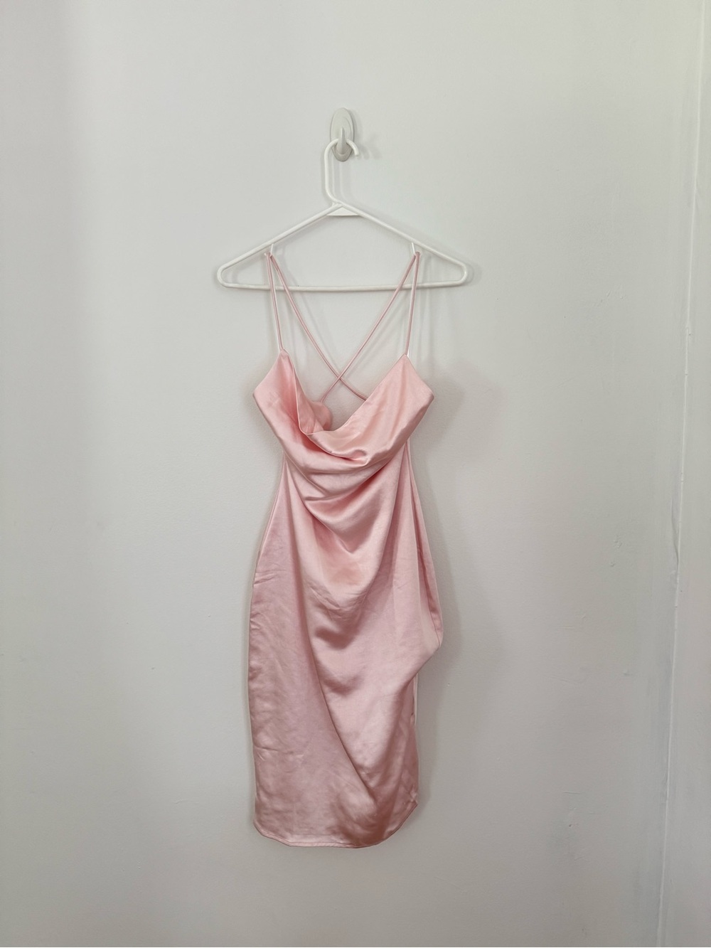 Superdown Satin Cowl Neck Slip Dress in Light Pink